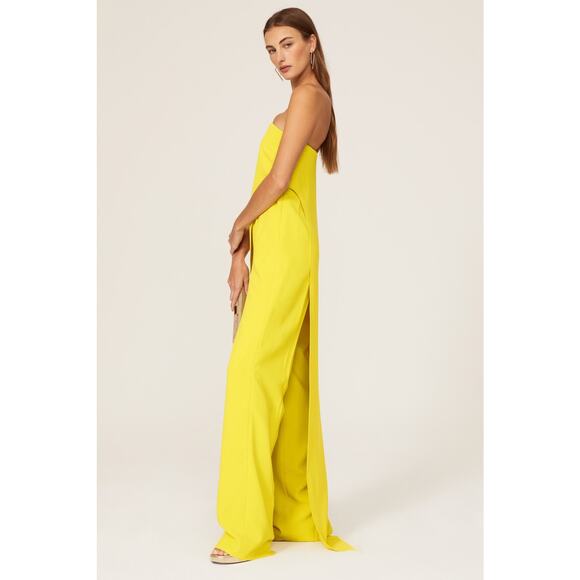 HALSTON Yellow Lil Crepe Strapless Overlay Side Zipper Jumpsuit Dress Size 2 - Picture 3 of 16